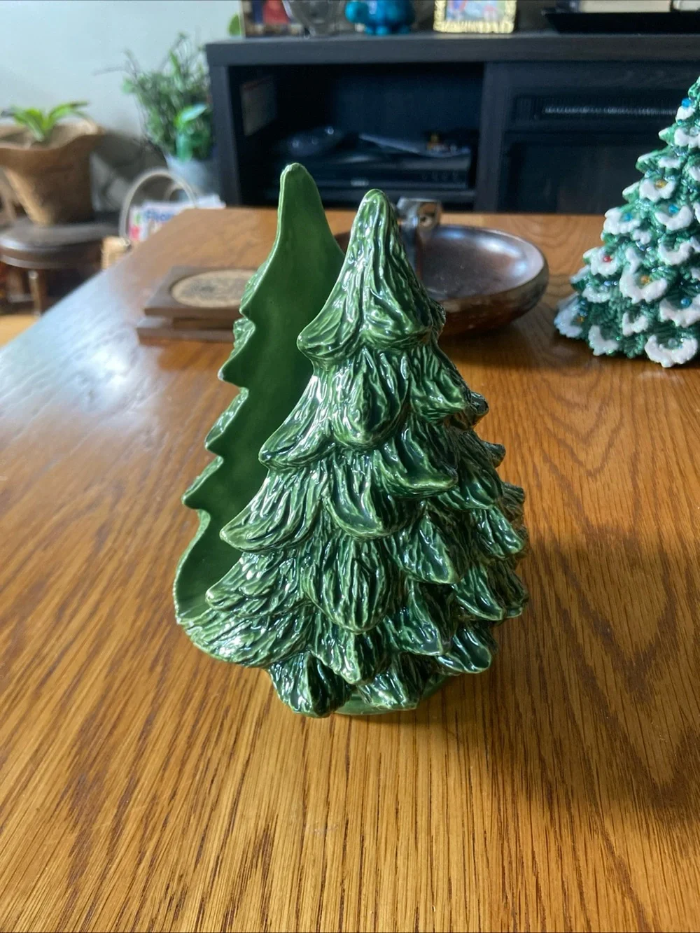 Vintage Hand Painted Ceramic Christmas Tree Napkin Holder